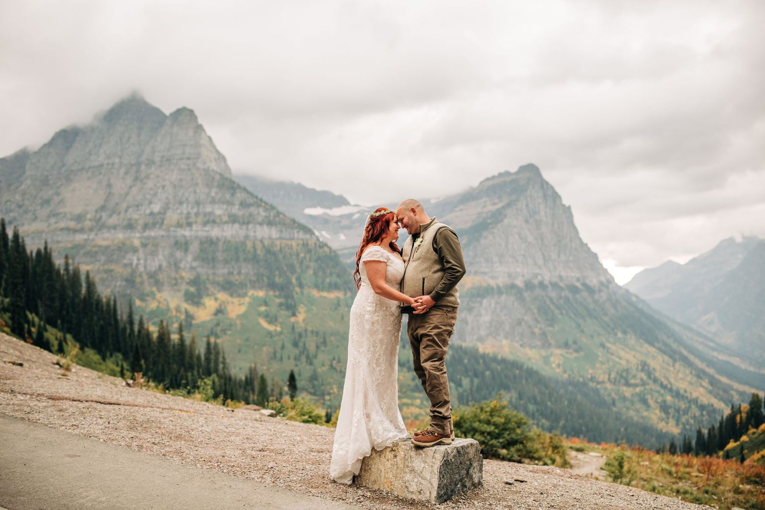 couple getting married at Big Bend in glacier national park