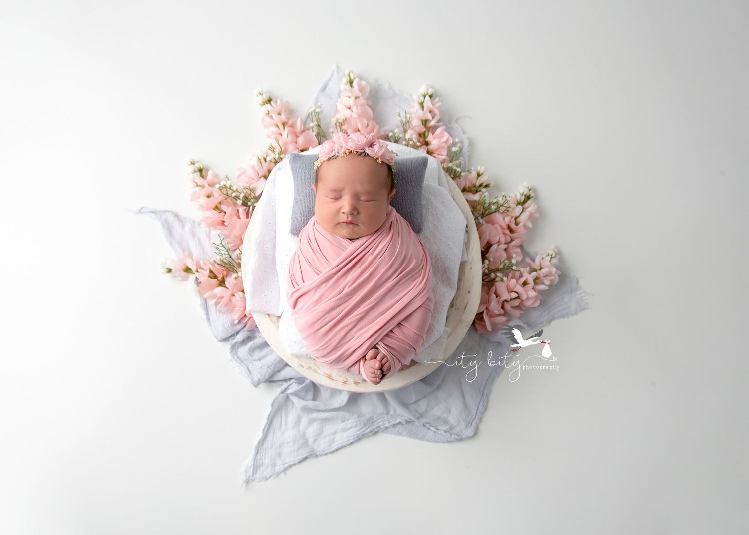 Baby Photographer Newborn Ellis Wrapped Session in Pinks & Grays Cleveland Avon Ohio