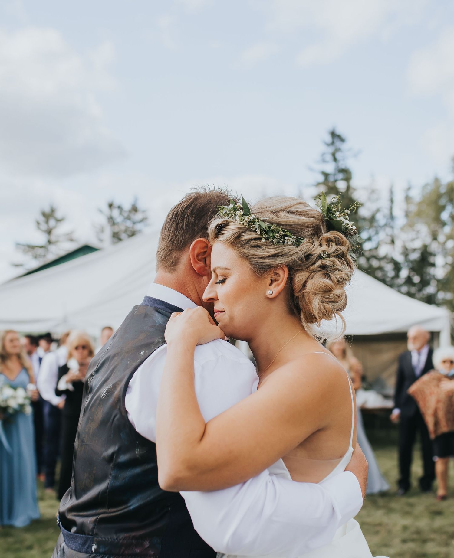 Bride and groom hugging during their farm wedding-Alexis Anne Photography-Muskoka Wedding Photographer