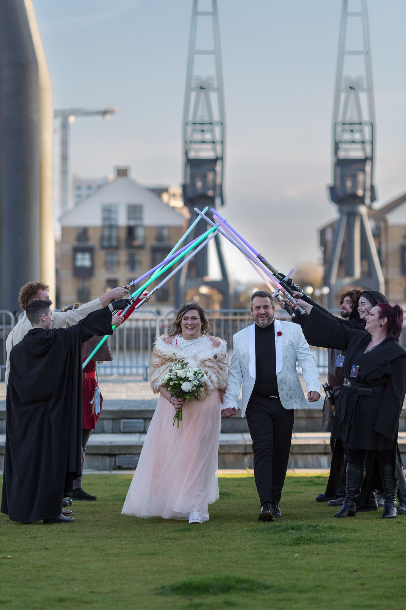 Star Wars Wedding in London, England with Lightsabers as a Guard of Honour