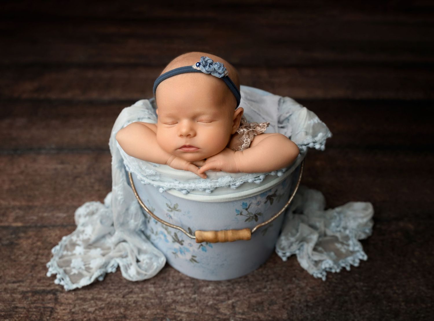 Newborn sleeping in bucket. Newborn session. New Hampshire Newborn Photographer
