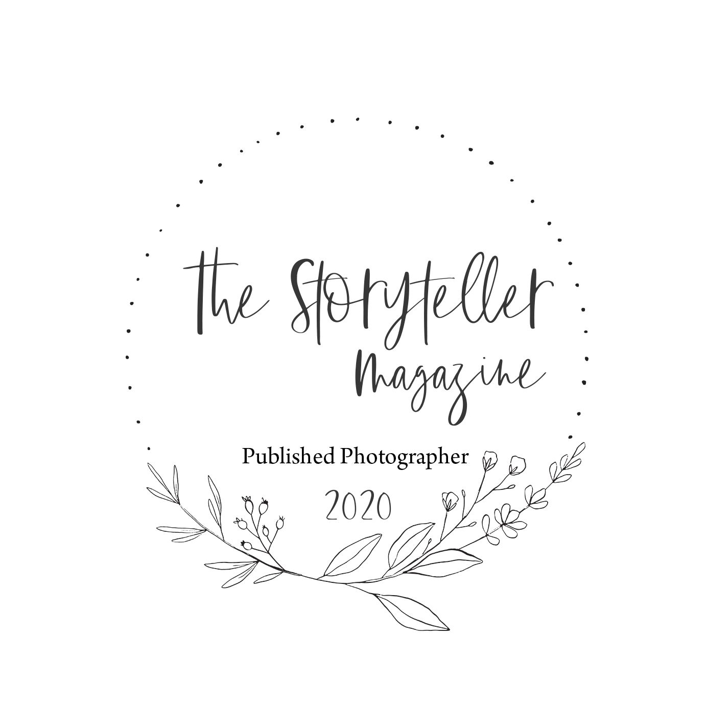 Decorative text design reading 'The Storyteller' with floral elements and vintage styling.