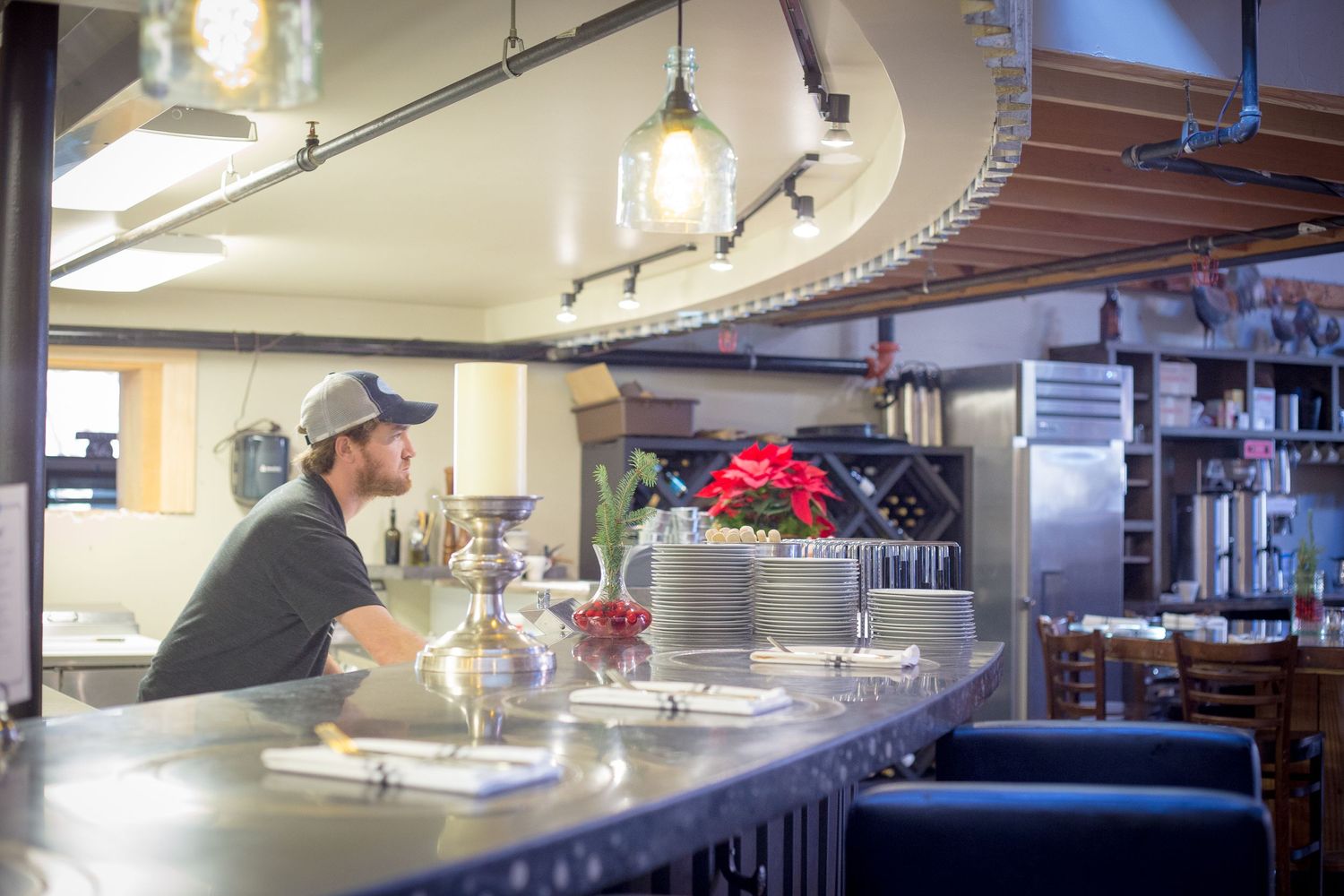 Man working in Beautiful Kitchen at Restaurant