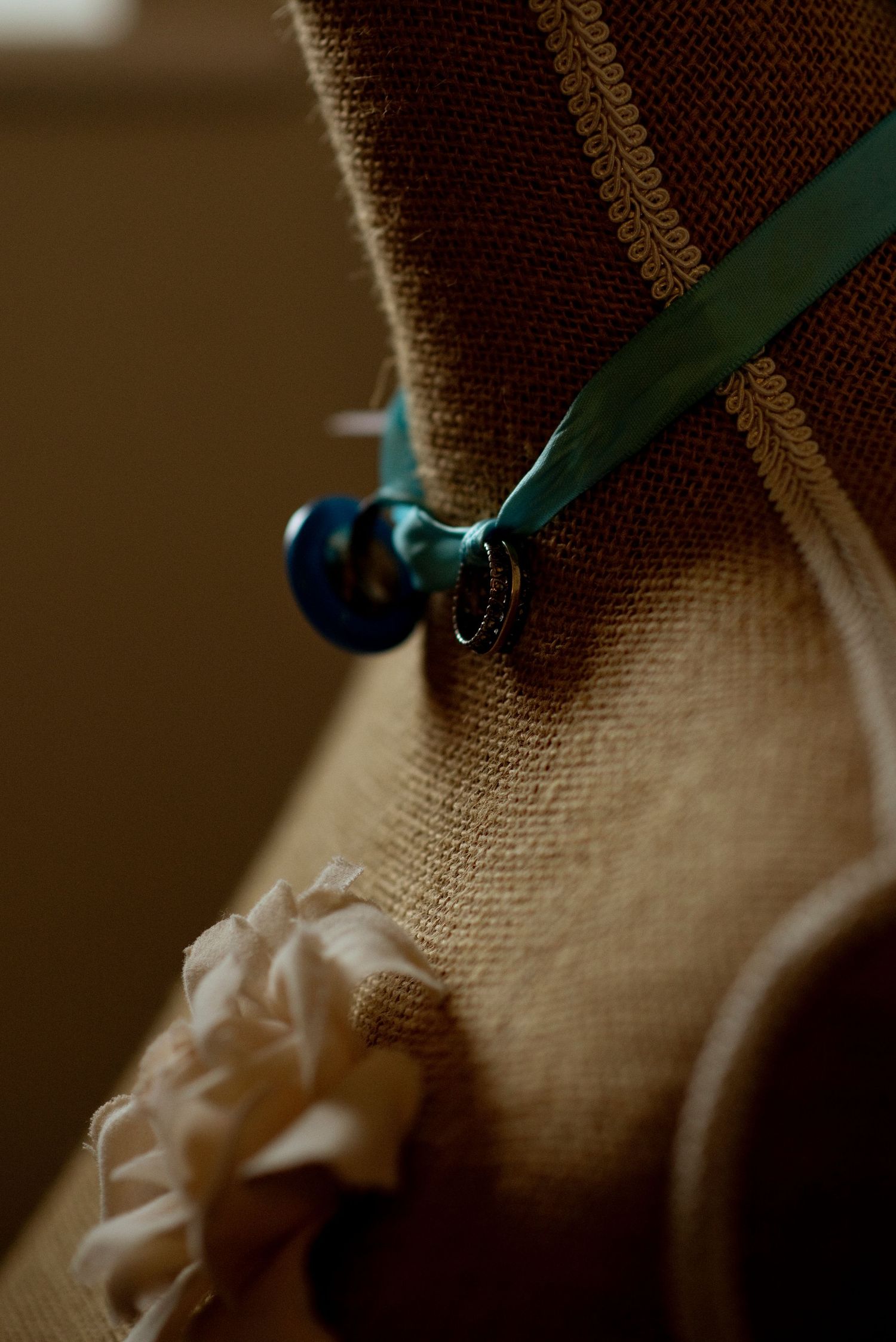 Close up detail of a family wedding band