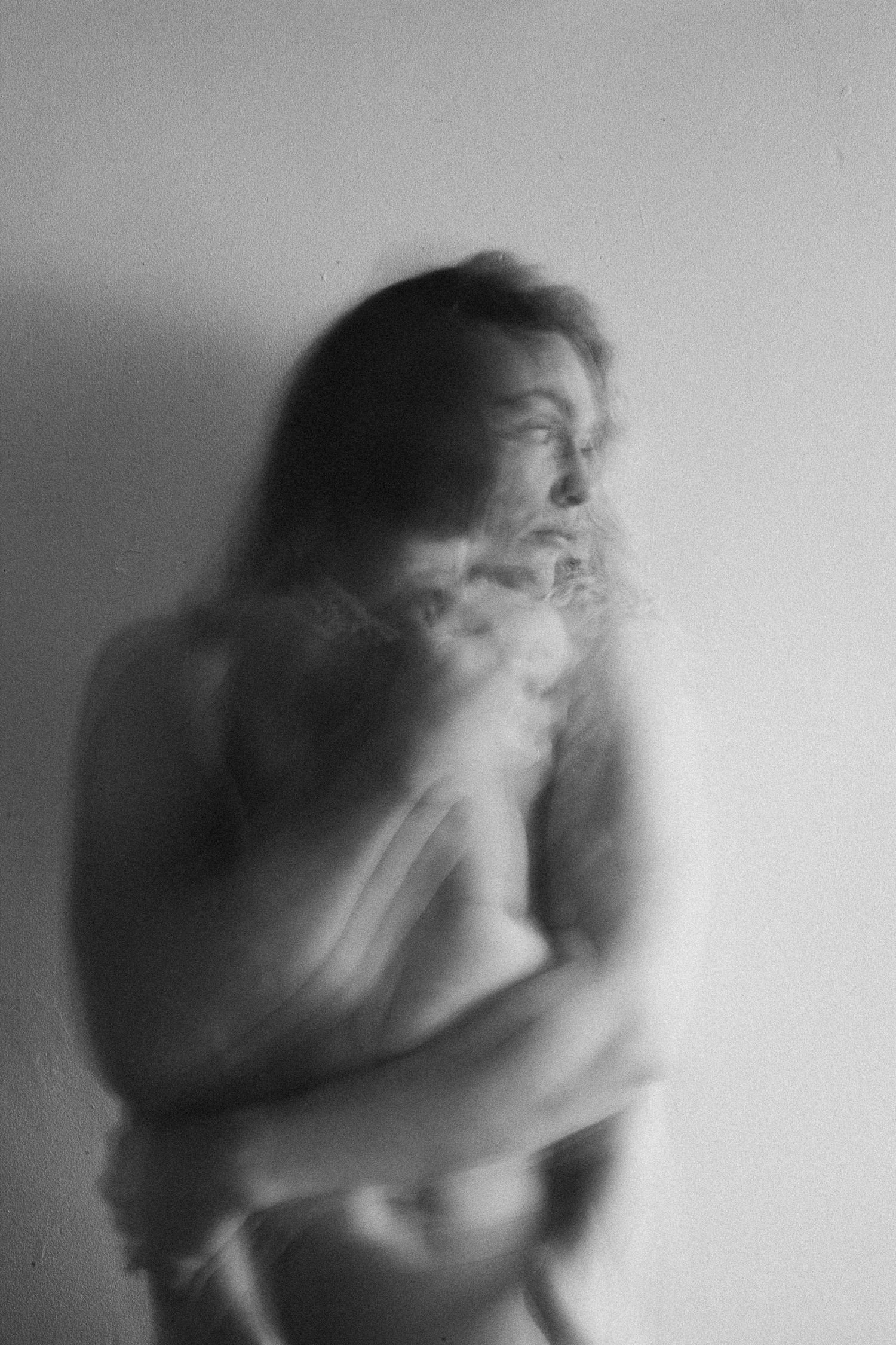 Black and white log exposure self portraits with baby, Perth photographer.