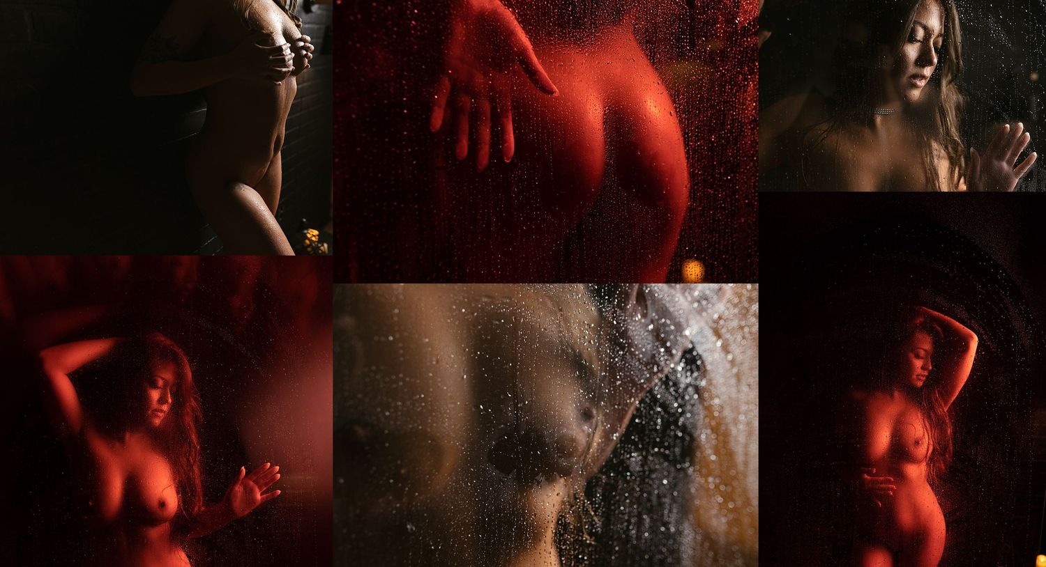 A collage of sexy boudoir images. Showing a steamy shower scene. Greenville, SC boudoir photographer— Easley SC boudoir - Greeville SC Boudo