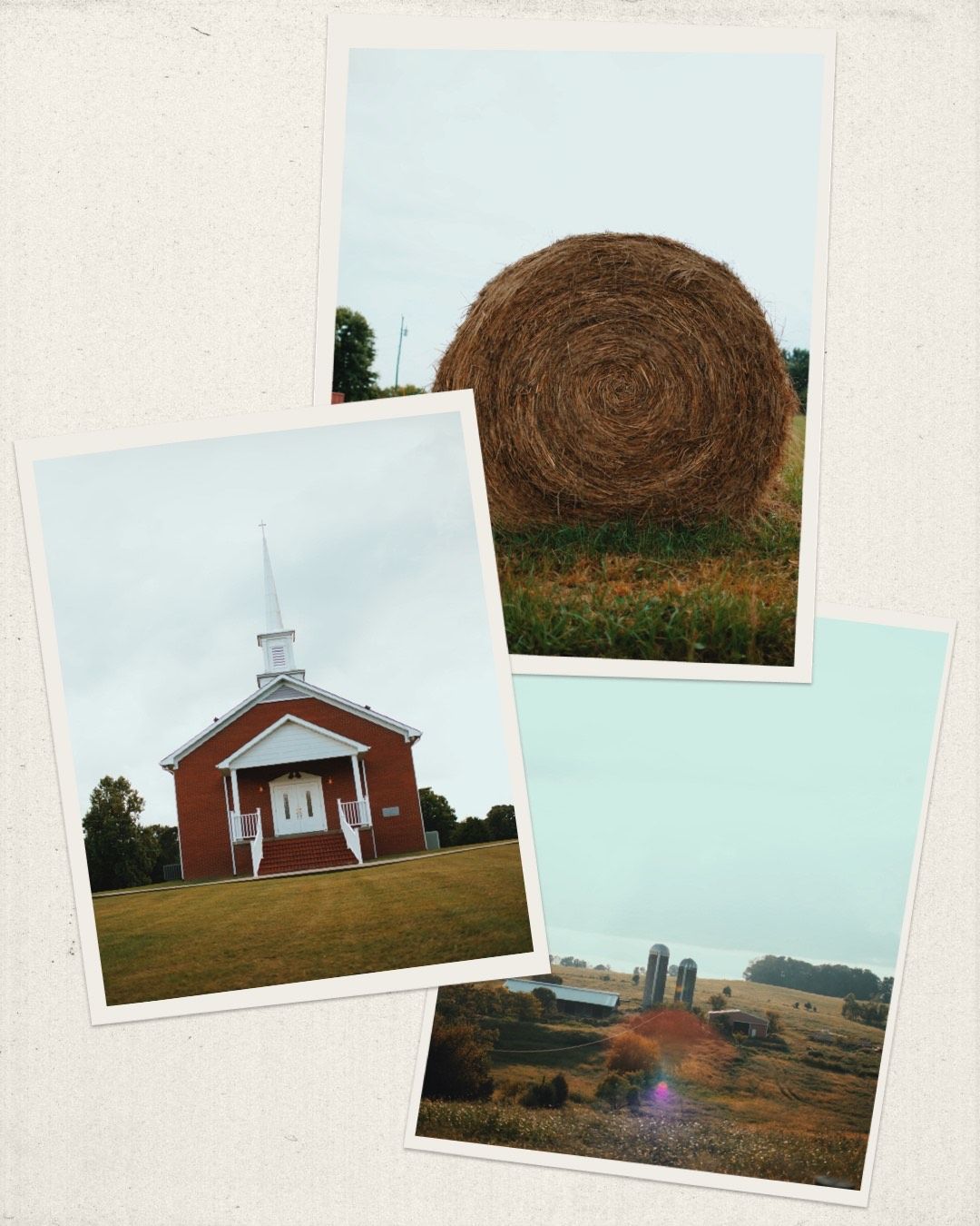 collage of images from kentucky hay bale and church travel photography
