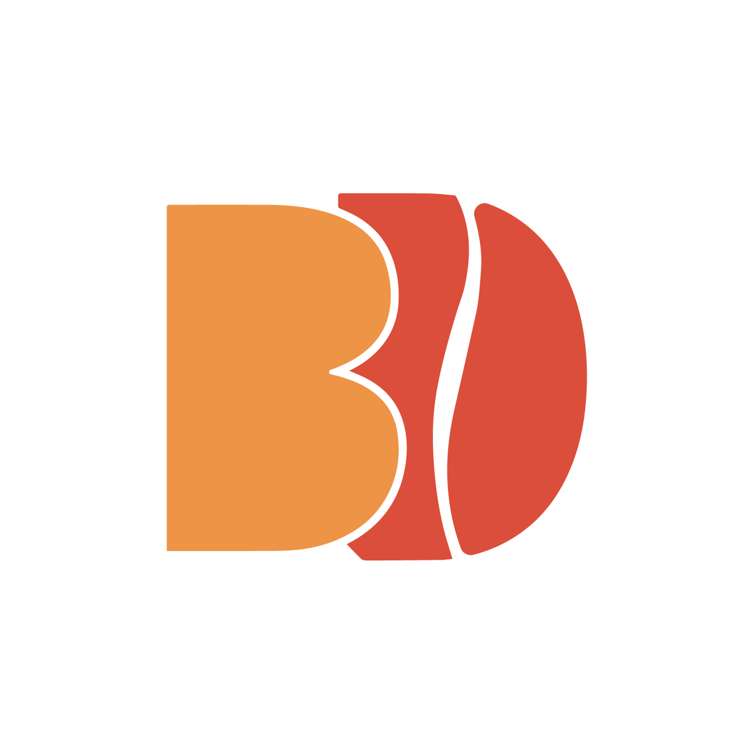 Modern logo variations in orange and red tones showing geometric brand mark evolution.
