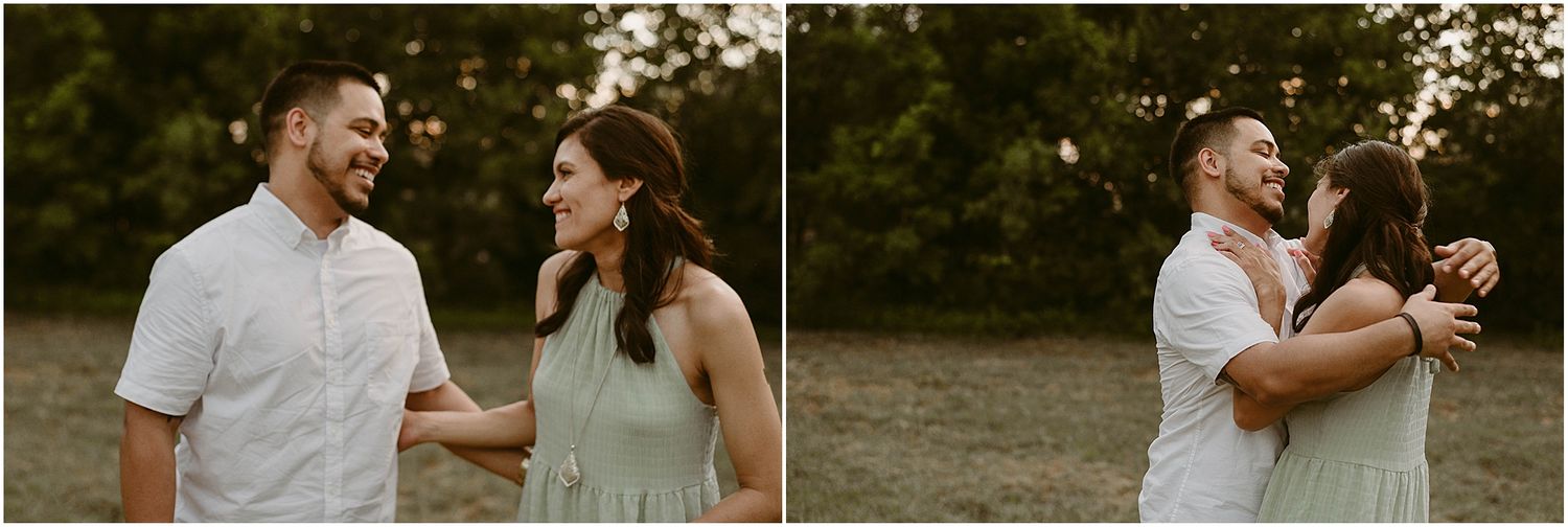 A couple laughing together during their outdoor photo session.