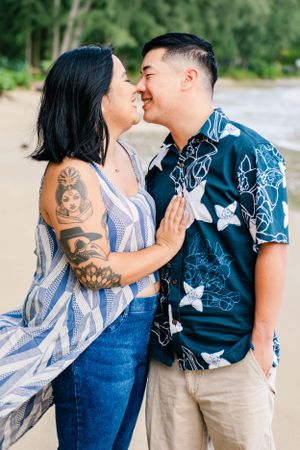 Oahu Hawaii beach engagement photography session.