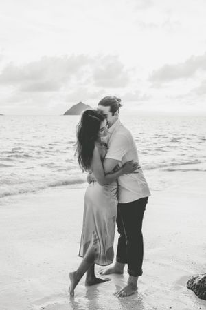 Creative couples content session during golden hour in Lanikai Hawaii.