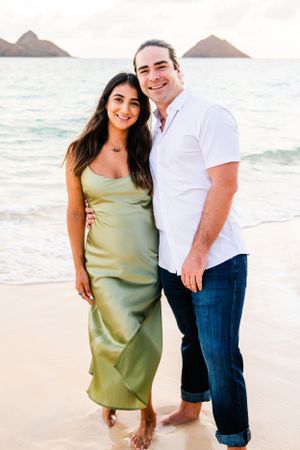 Creative couples content session during golden hour in Lanikai Hawaii.