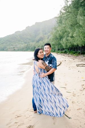 Oahu Hawaii beach engagement photography session.