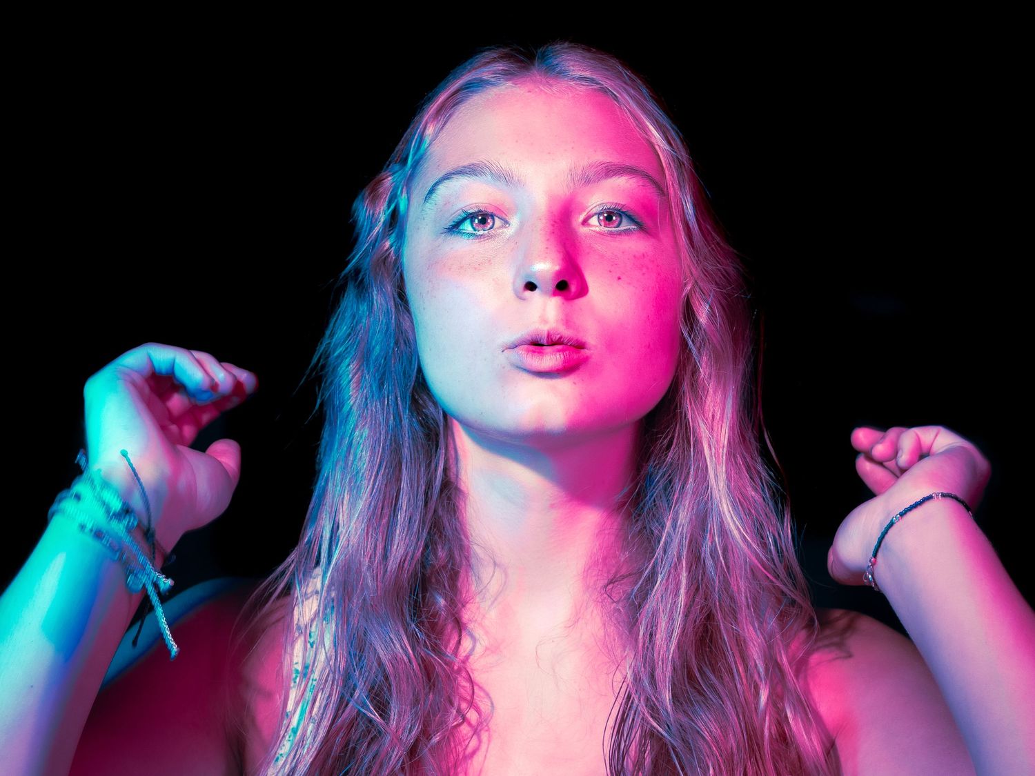 Marco Fossalto Photography - female teen - studio color photo - modern tekno color gels blue and red