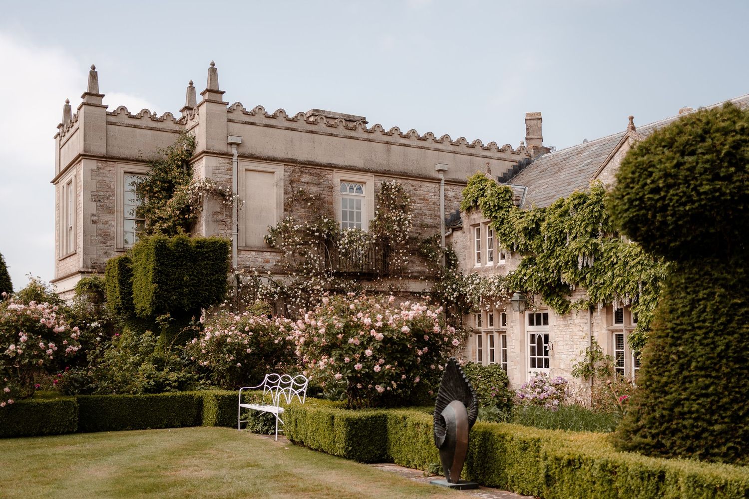 View of the enchanting house and gardens at Euridge Manor.