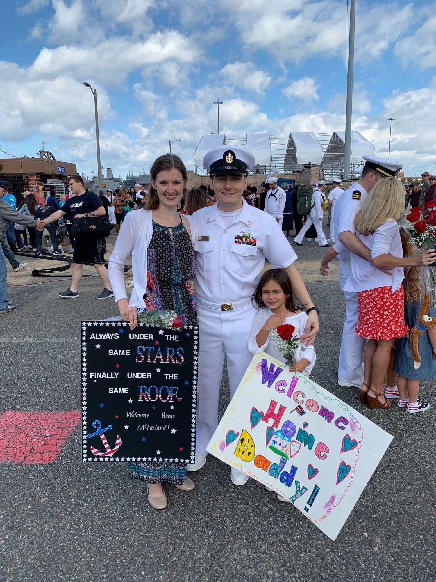 Homecoming family photo after returning home from deployment