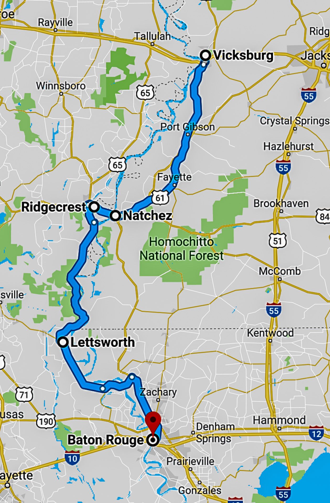 Vicksburg, MS to Baton Rouge, LA