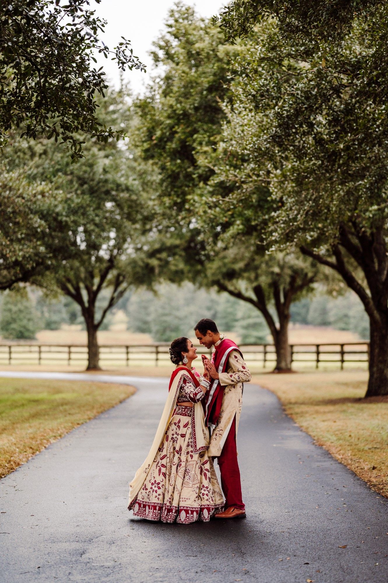 Bride and Groom portrait on driveway.