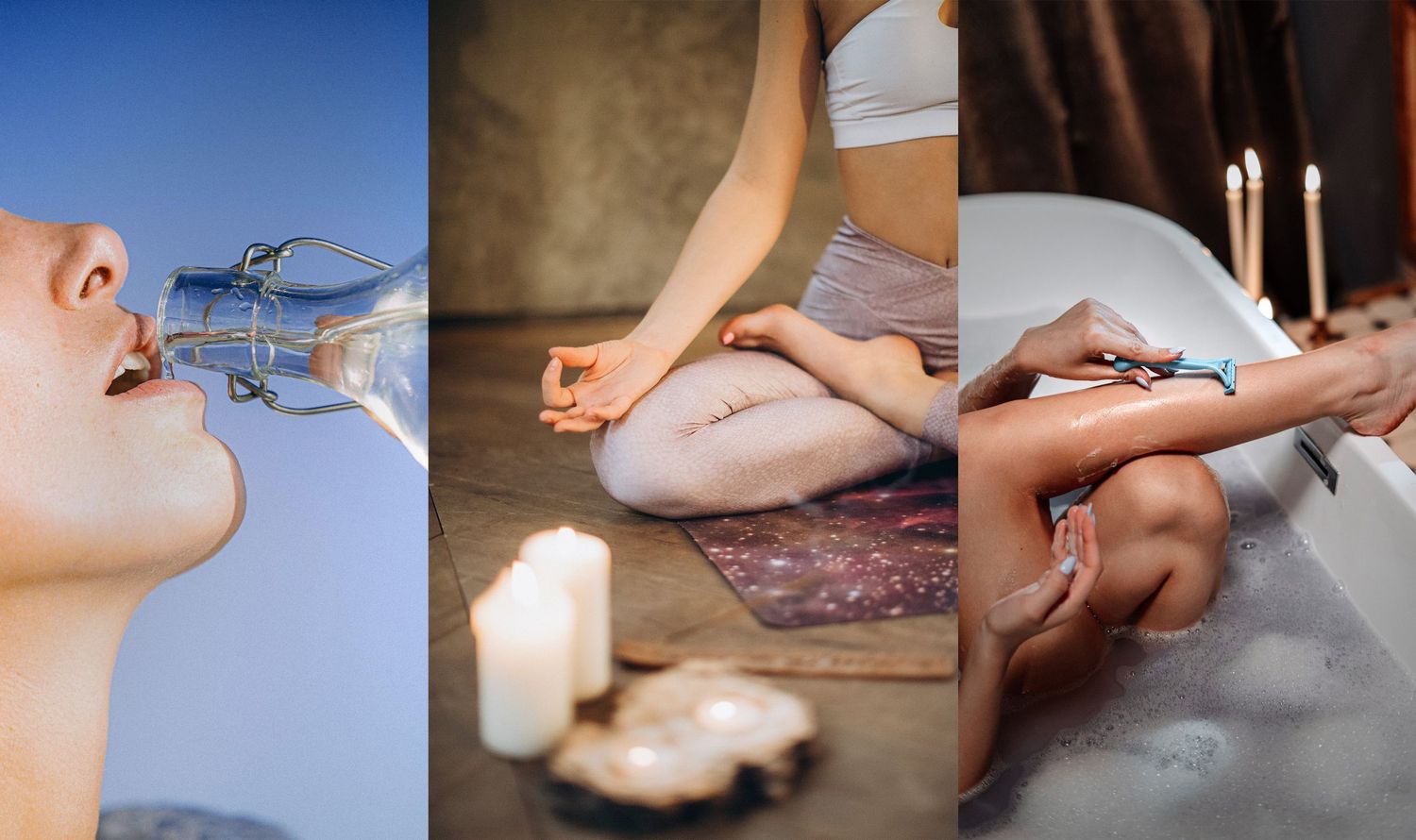 Prepping for your photo shoot with drinking more water, yoga and stretching, and shaving hair in the bathtub