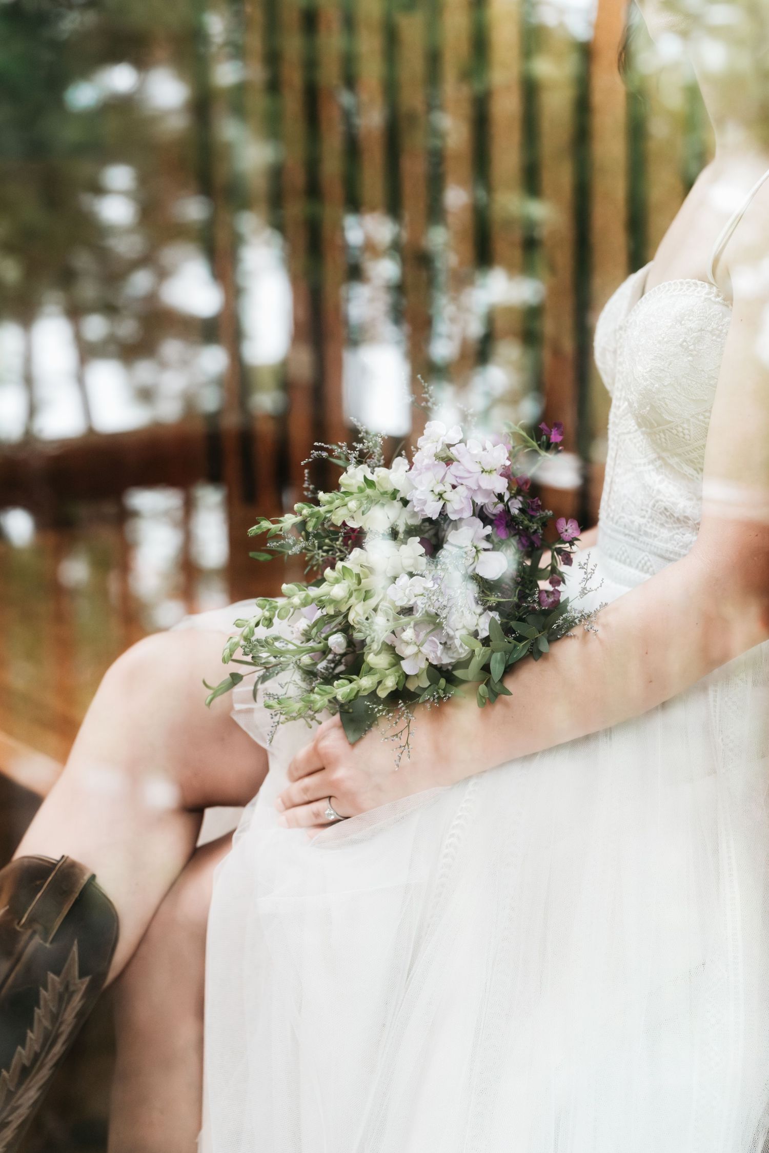 Bridal portrait-bridal bouquet and engagement ring,Chelsea & Neil's wedding at private lakeshore cottage, Ompah, Ontario