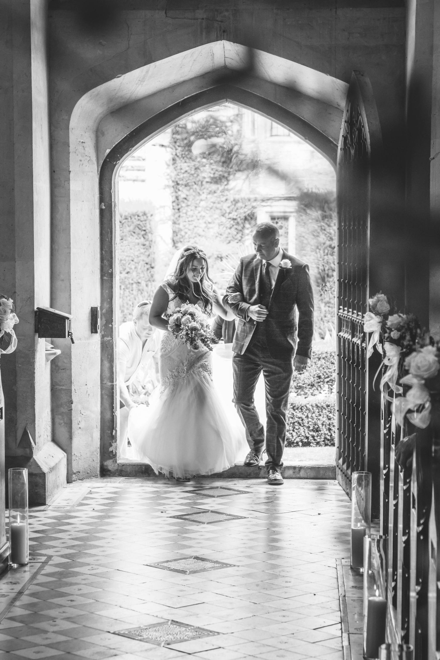 Zara Davis Wedding Photography Sudeley Castle Gloucestershire Cotswolds Dad walking daughter into church