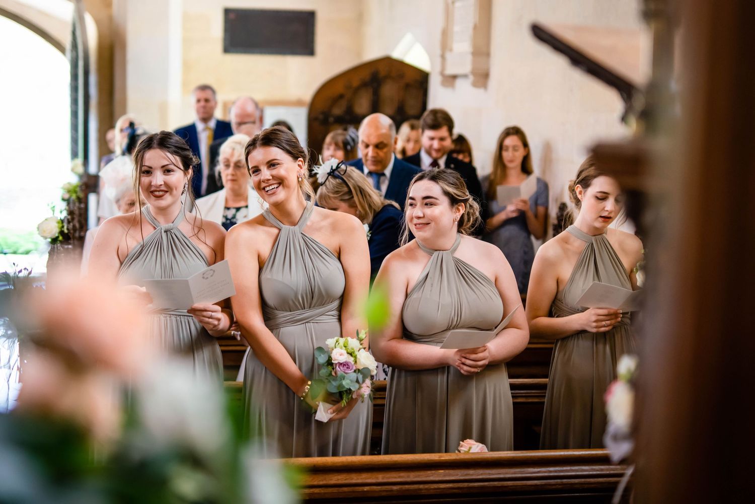 Zara Davis Wedding Photography Sudeley Castle Gloucestershire Cotswolds bridesmaids in church