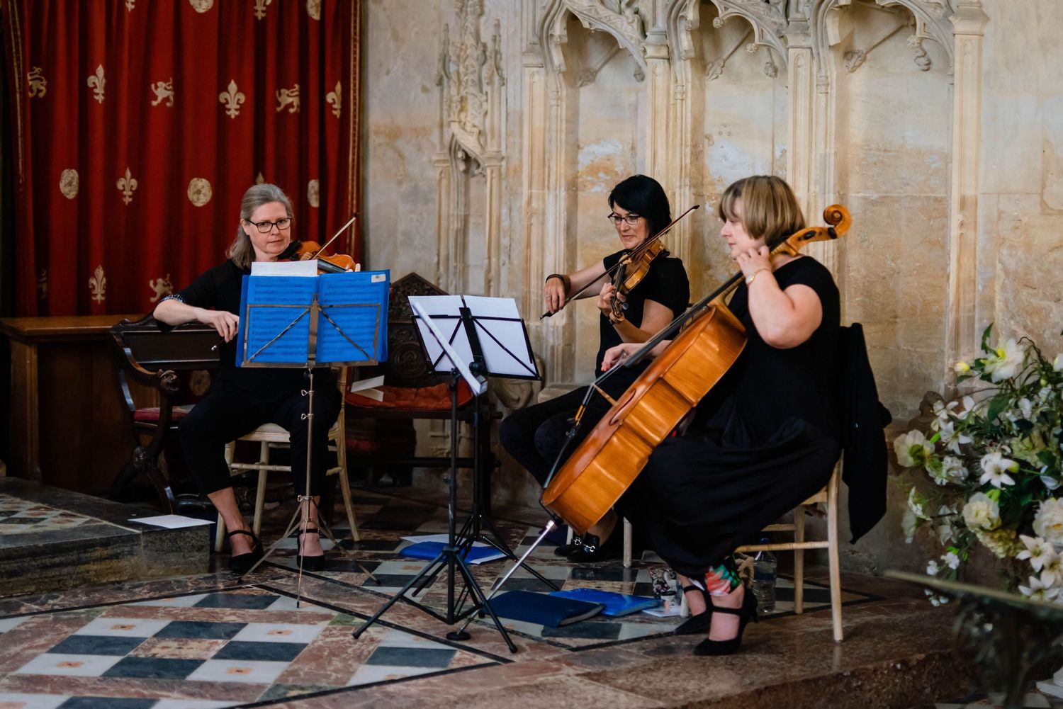 Zara Davis Wedding Photography Sudeley Castle Gloucestershire Cotswolds string quartet in church