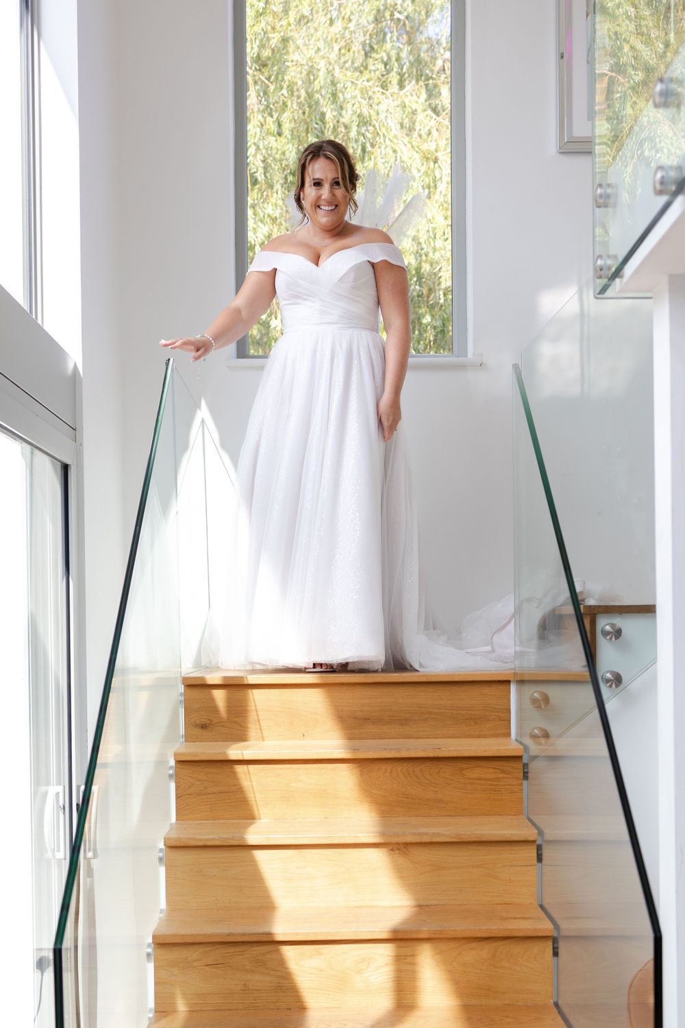 Bride walking down the stairs