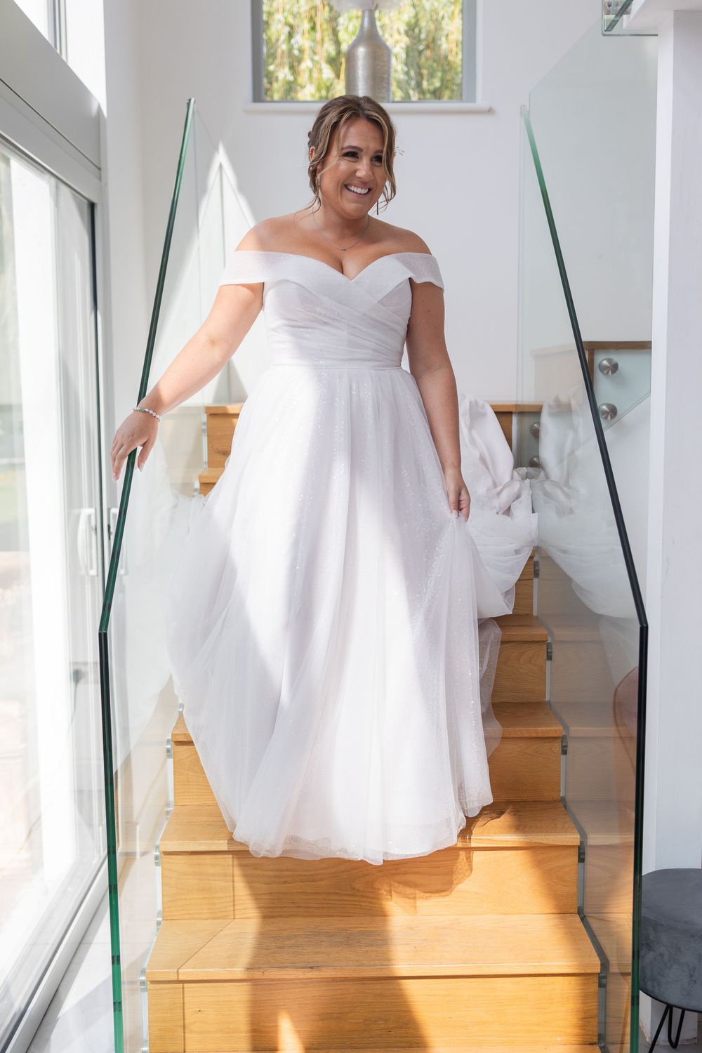 Bride walking down the stairs