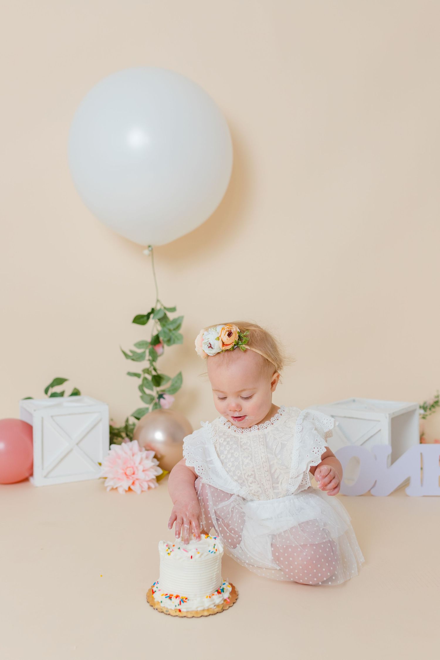 milestone cake smash session in studio In manassas Virginia