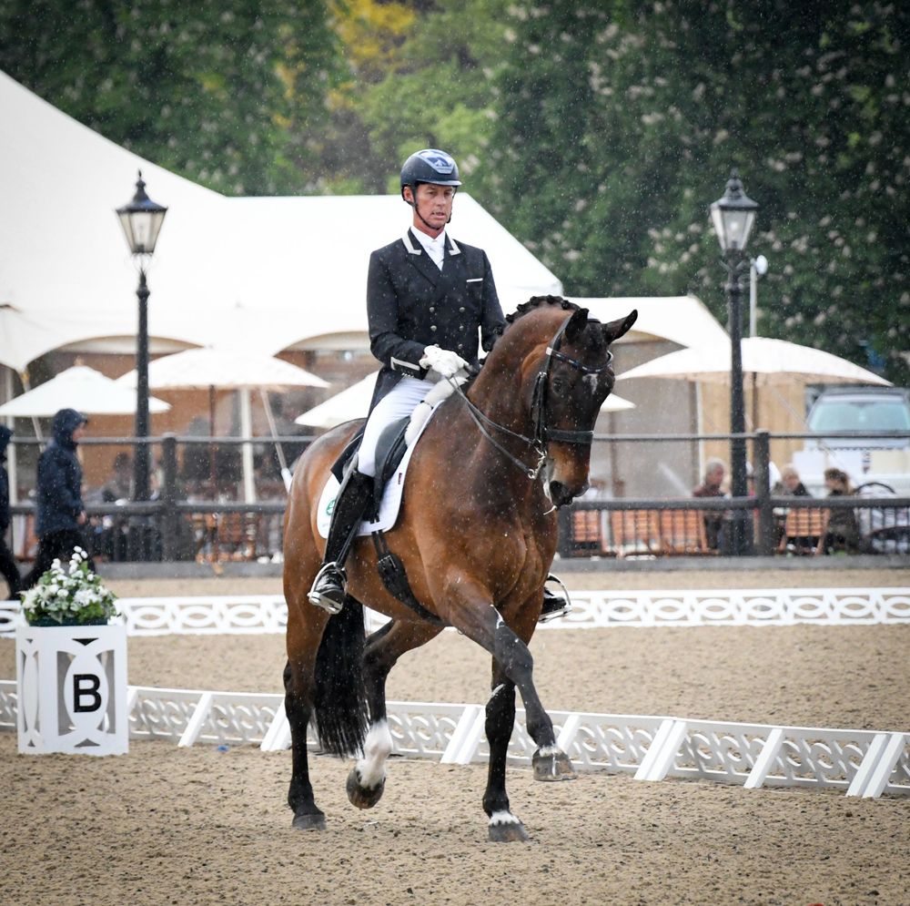 Carl Hester and Nip Tuck performing at the Royal Windsor Horse Show, showcasing his expertise in dressage.