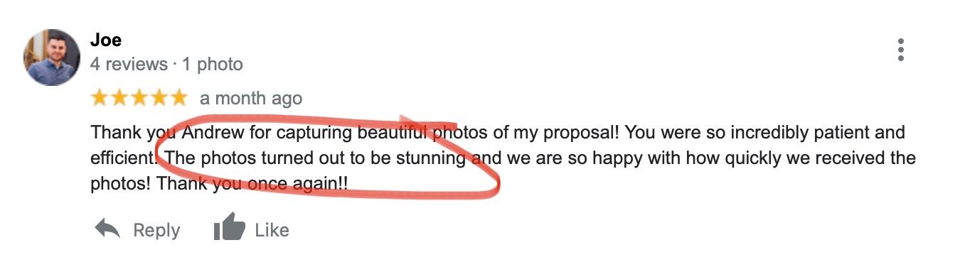 Screenshot of a customer testimonial with enthusiastic positive feedback.