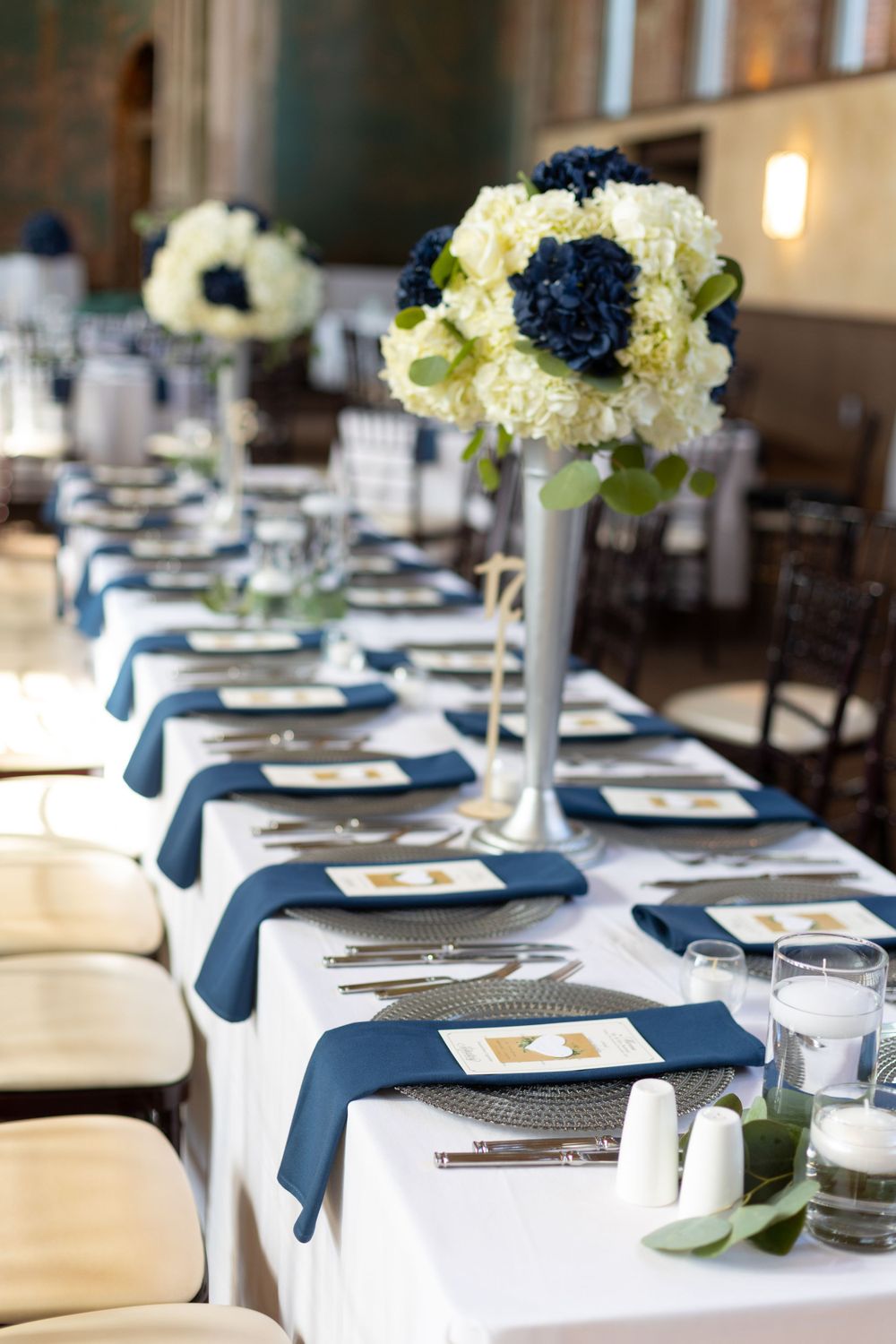 Stunning wedding table settings at reception in Cincinnati Ohio at The Monastery Event Center