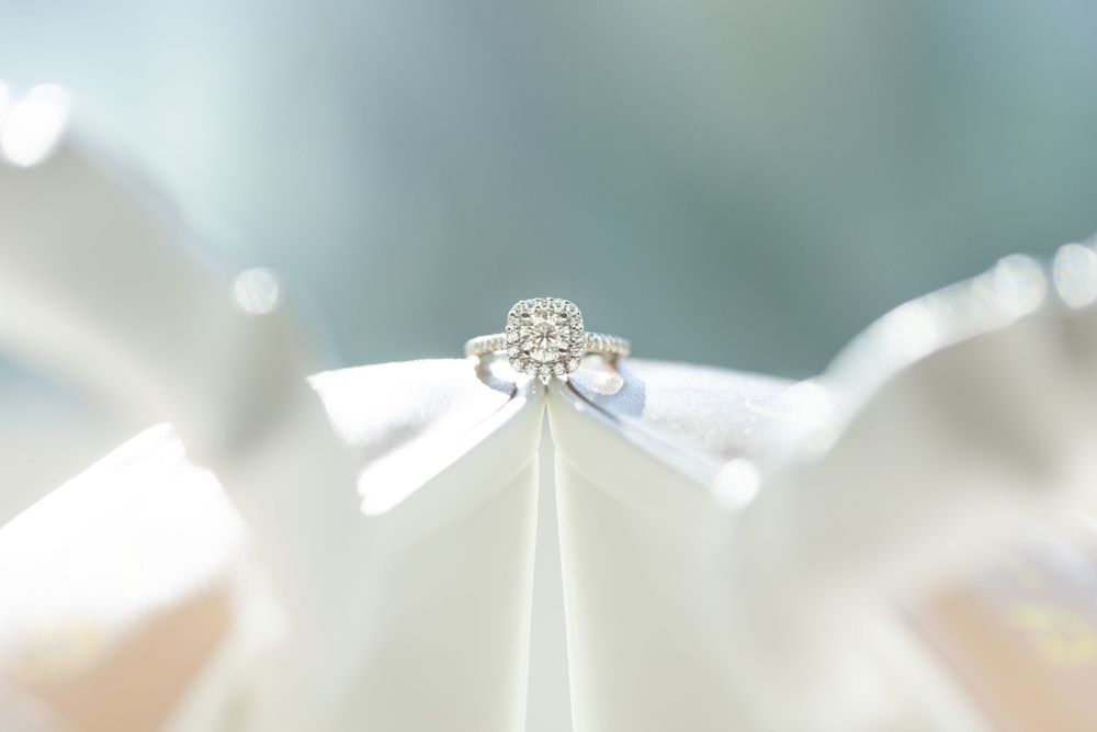 Beautiful ring on wedding shoes in Cincinnati Ohio.