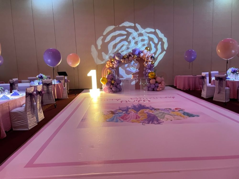 Venue setup for a first birthday party