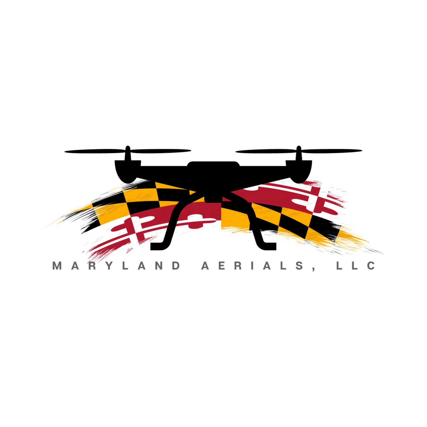 Maryland Aerials LLC logo featuring a black drone silhouette over the Maryland flag pattern.