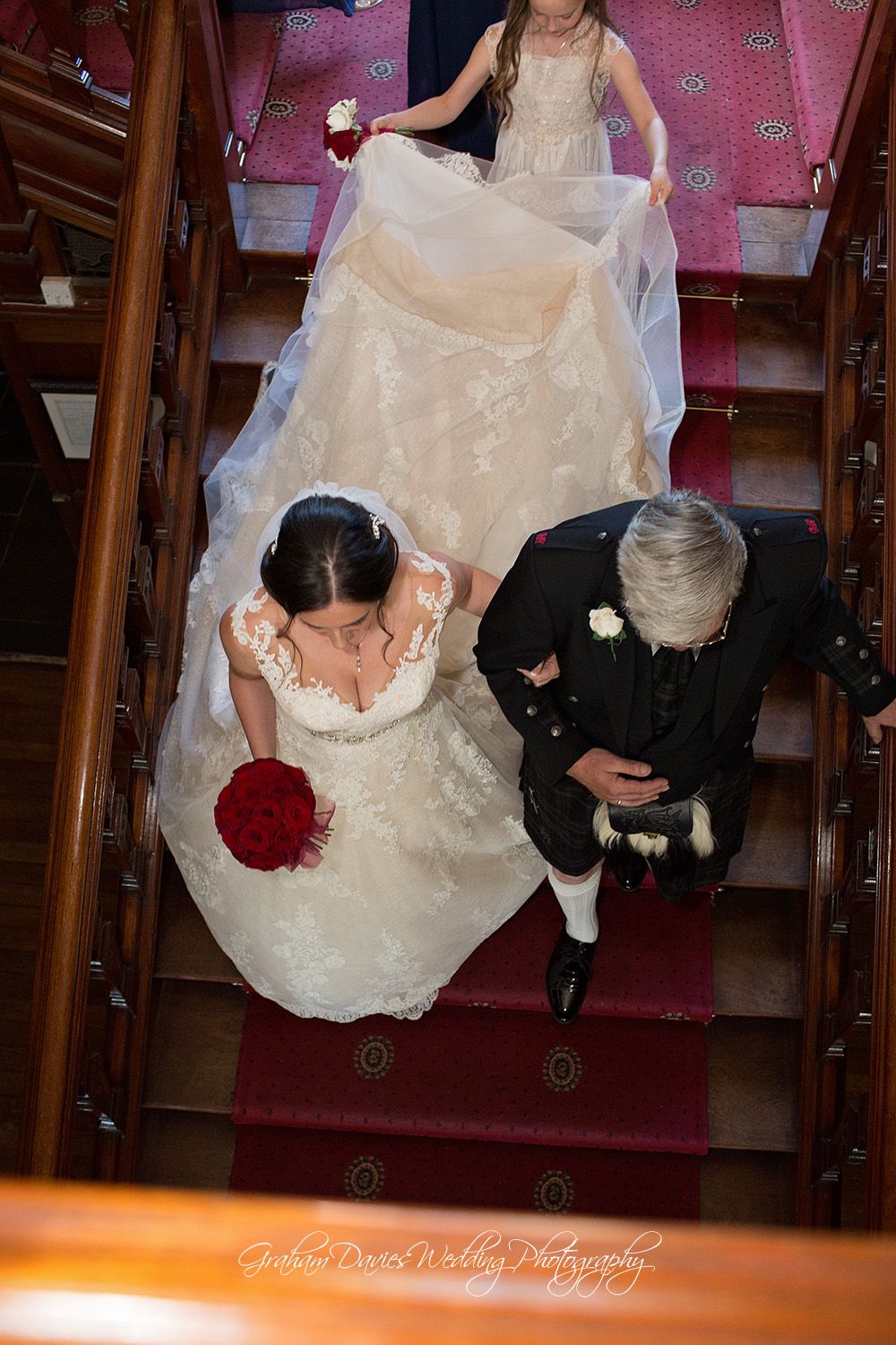 bride and father on stairs court colman wedding