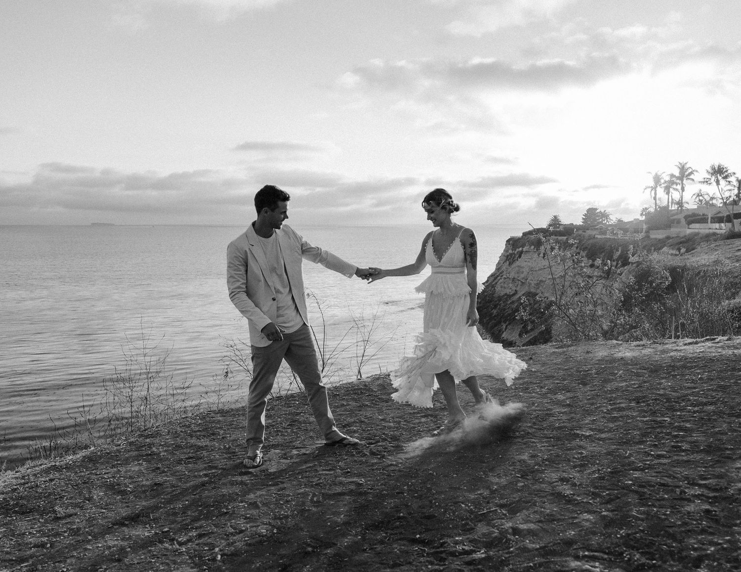 Bride and groom couple's portraits after a Palos Verdes cliffs wedding overlooking the ocean