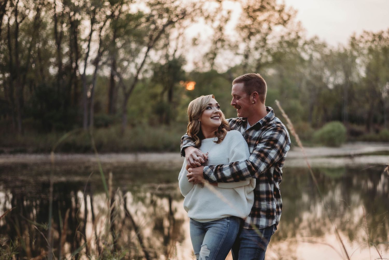 couple photo, by the water, sunset, golden hour