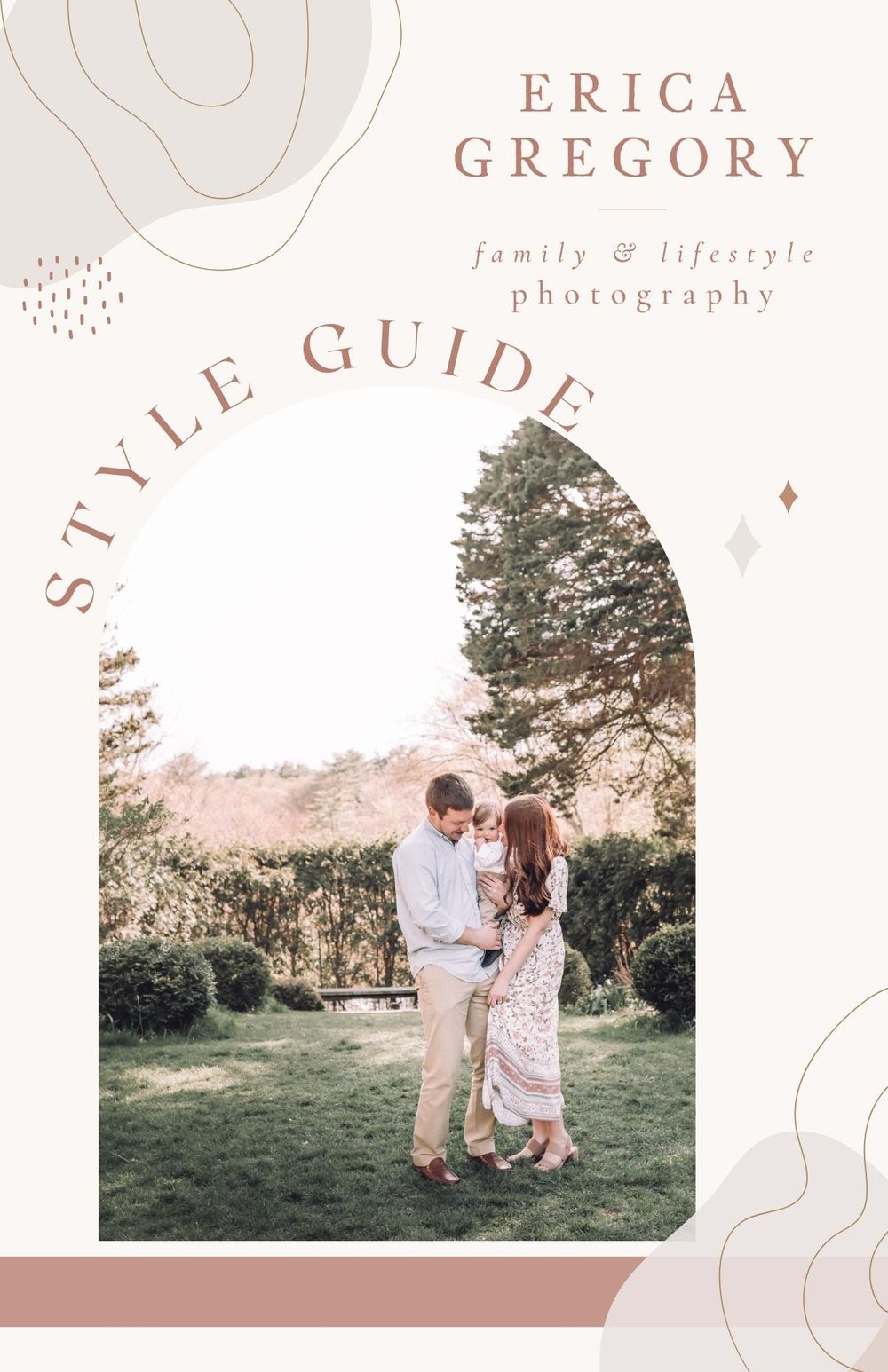 Lifestyle photography branding guide with elegant minimalist design in pink and beige tones.