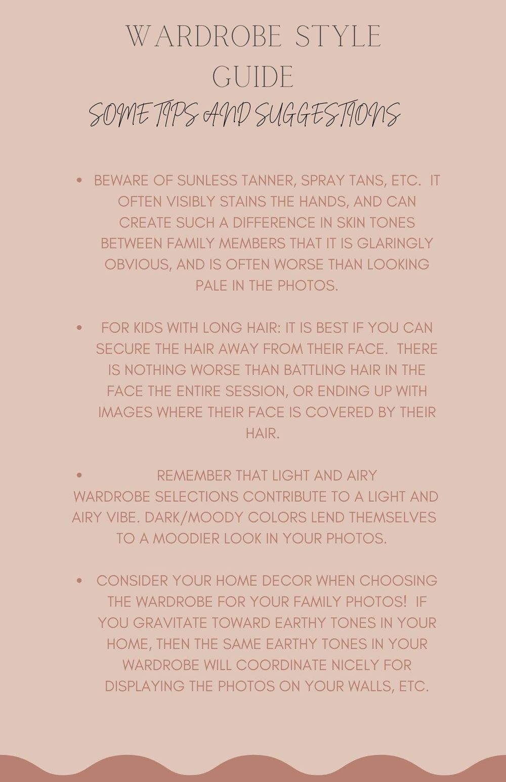 Photography styling guide with tips about tanning and wardrobe coordination.