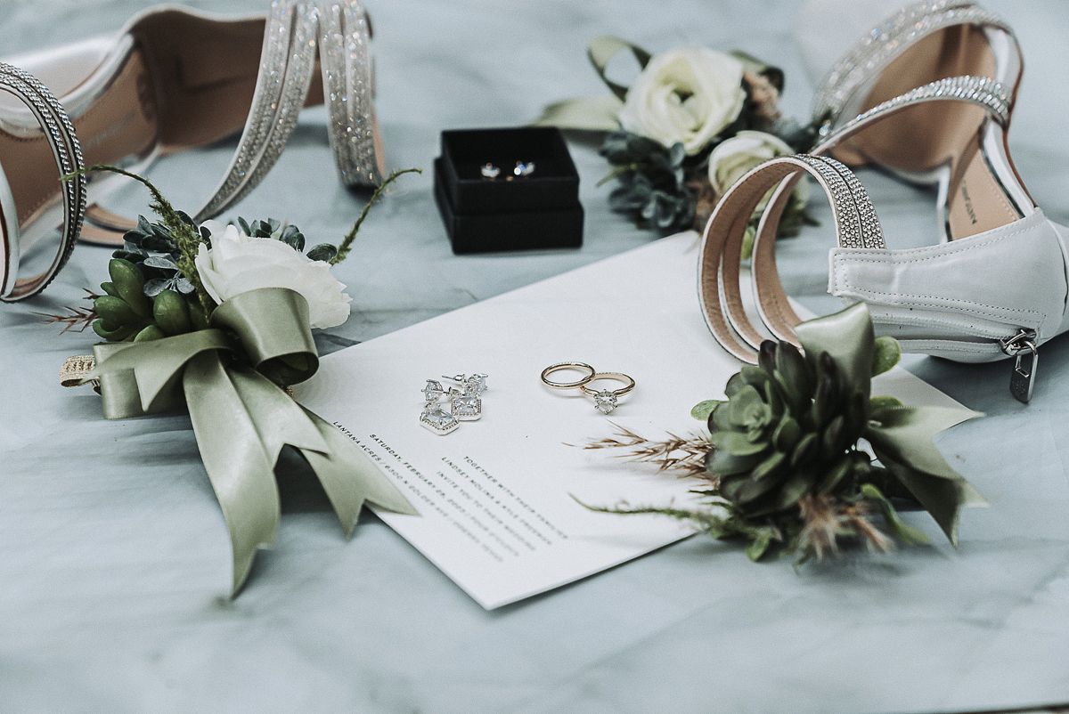 Wedding photography details, wedding rings and shoes
