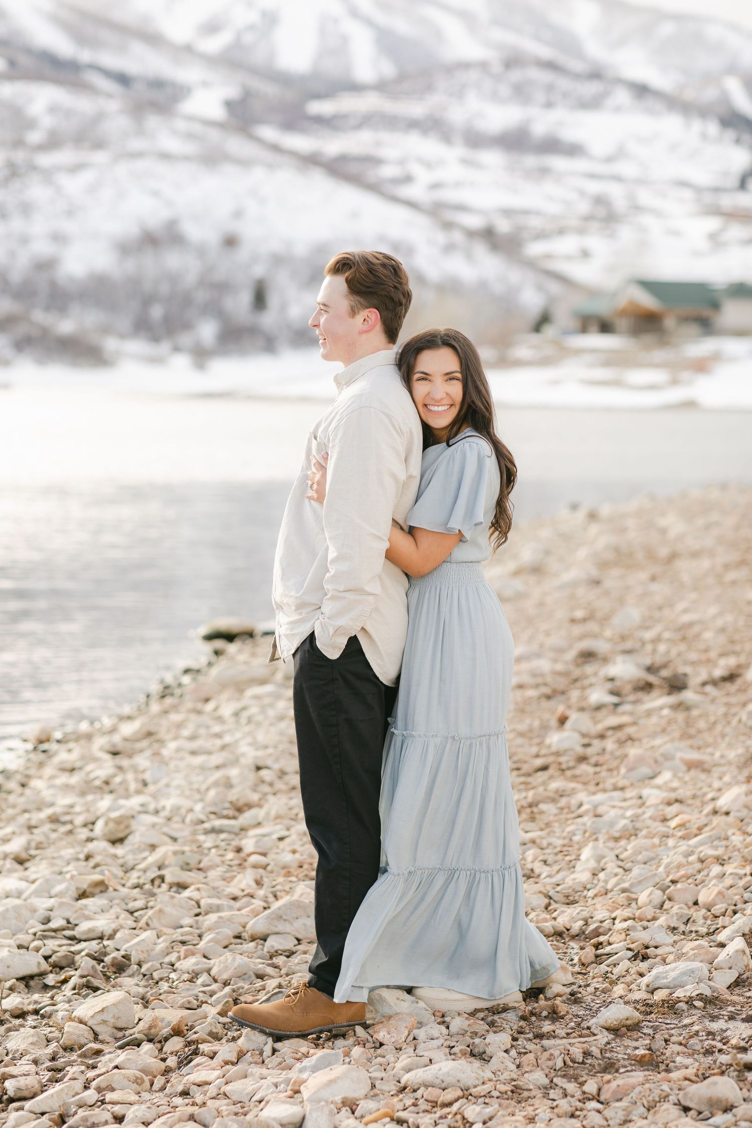 Holding you from behind engagement session. Beach Engagement session. Winter Beach Session