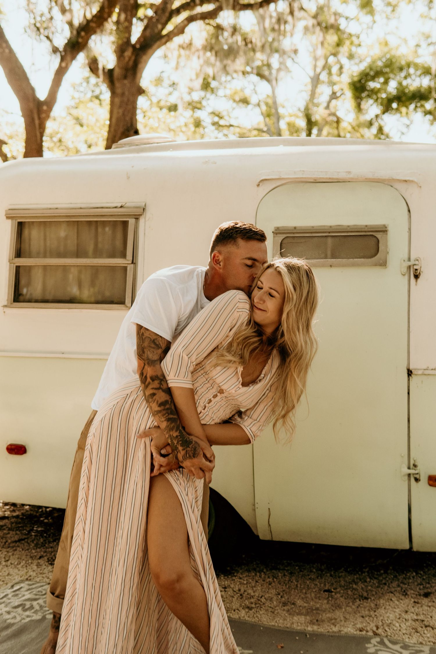 Couples Engagement vintage boho camper photography