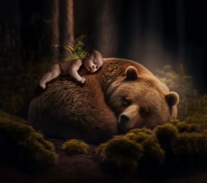 Artistic newborn photography showing baby sleeping on dark textured surface with dramatic lighting.