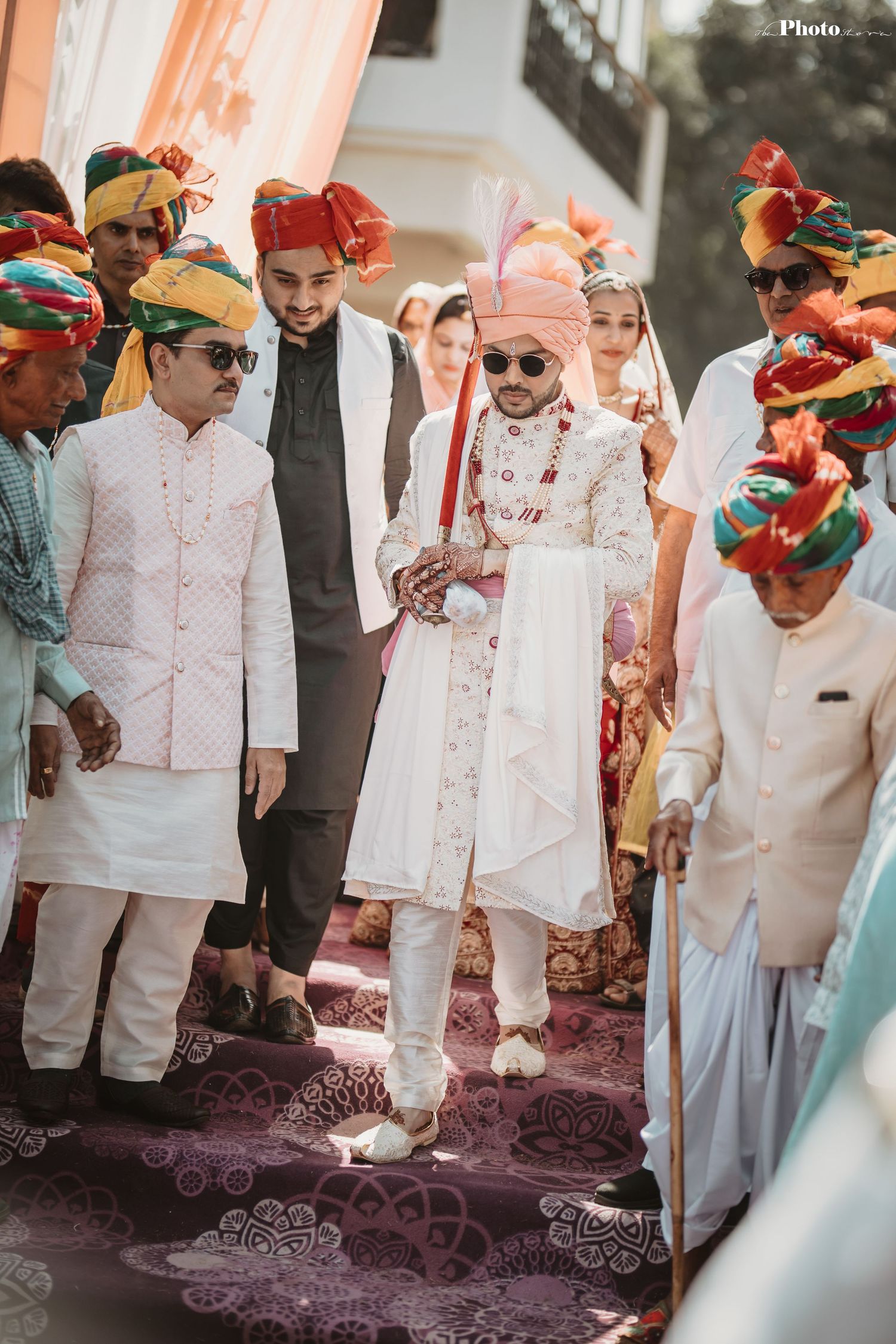 Sequence of traditional Indian wedding ceremony moments showing colorful attire and decorative elements.
