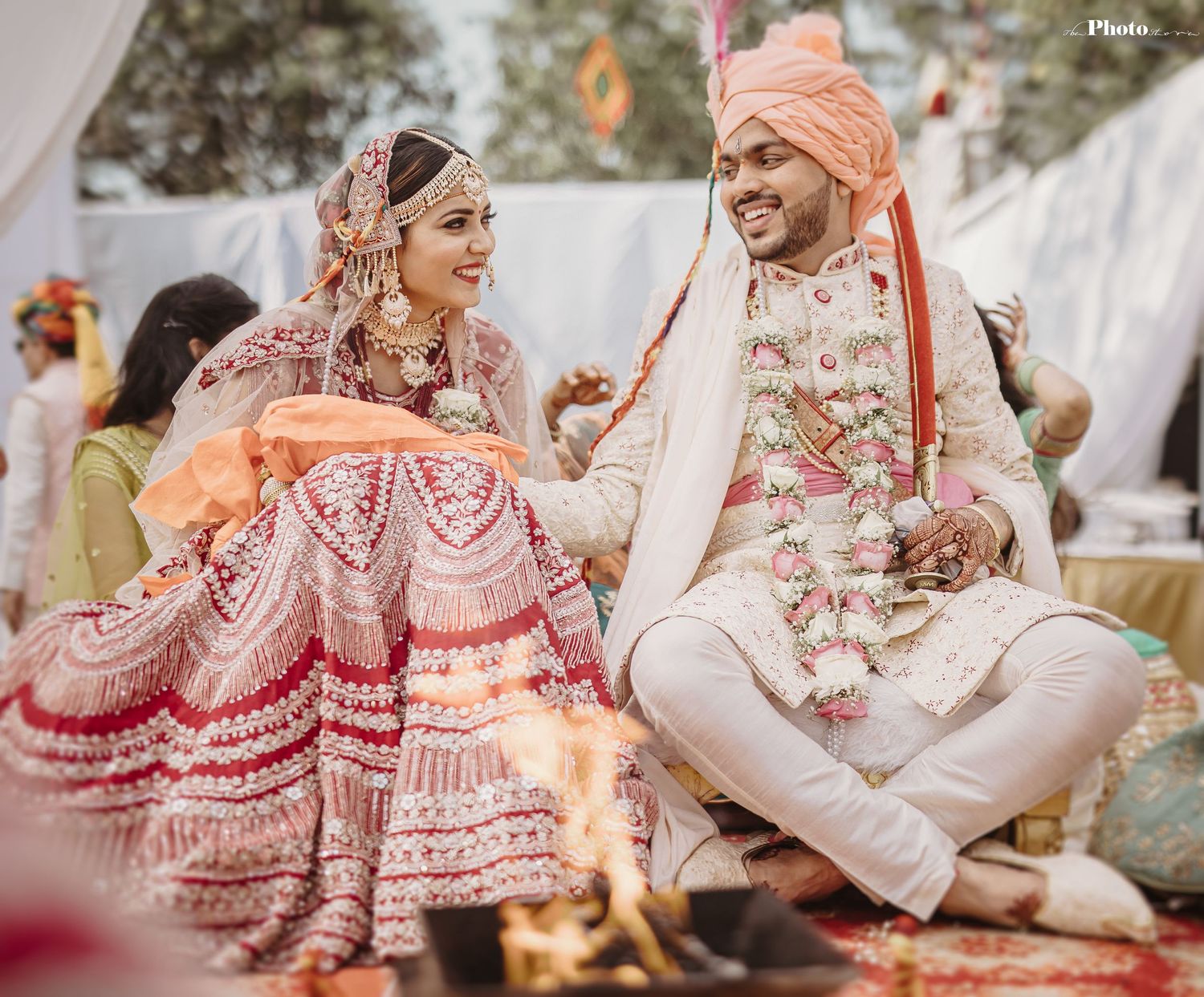 Wedding ceremony moments captured in a series showing traditional Indian rituals and celebrations.