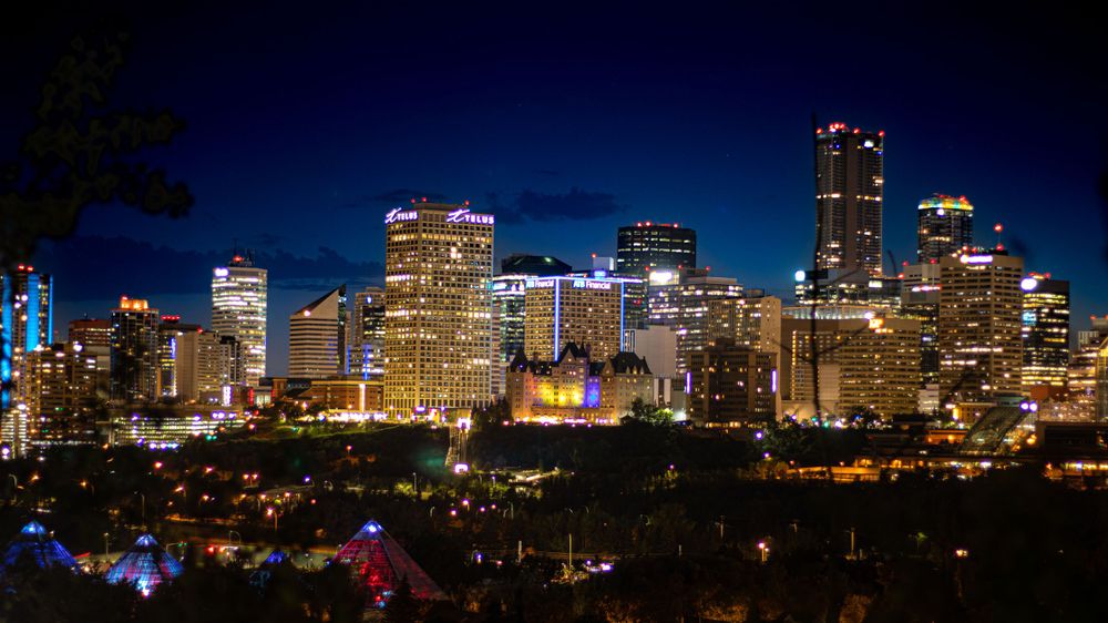 night shot of downtown Edmonton Photography
