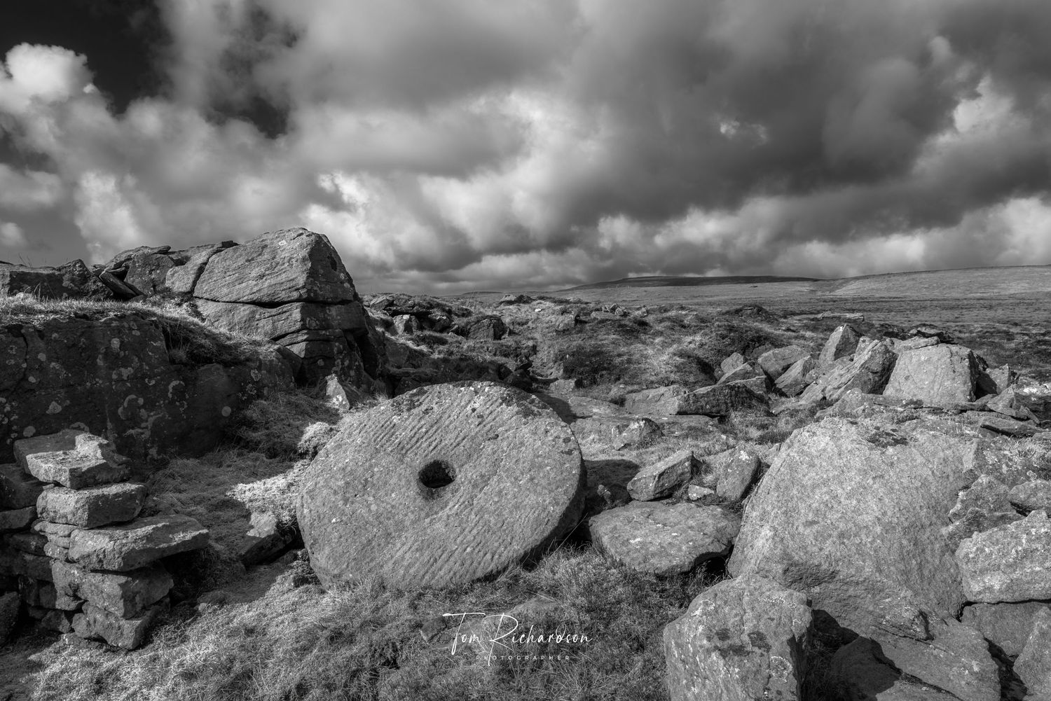 Abandoned millstone at Rowantree Rocks above Marshaw