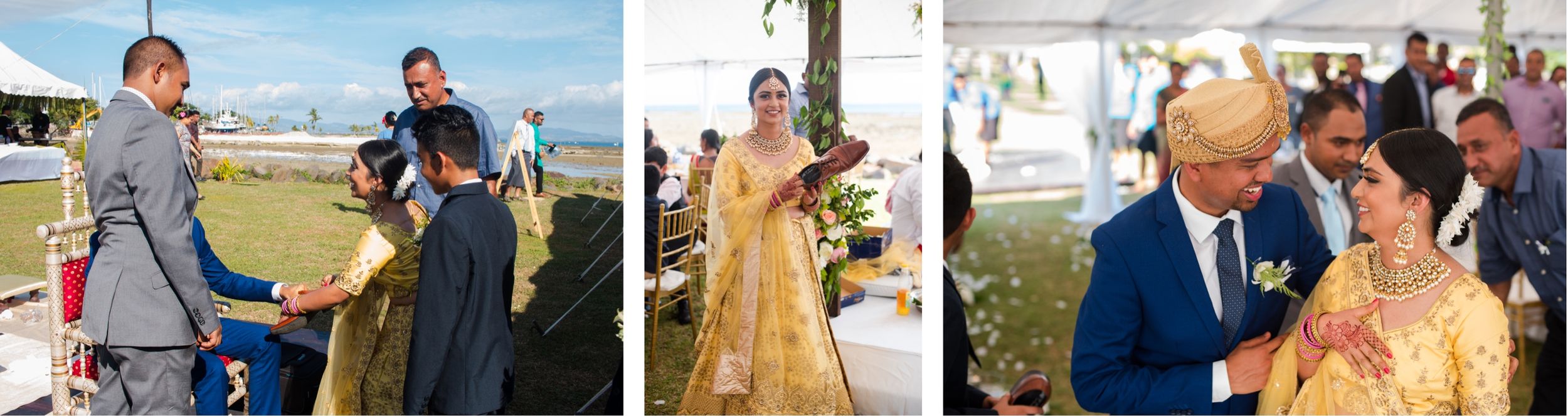 Wedding celebration featuring guests in traditional Indian attire and Western formal wear.